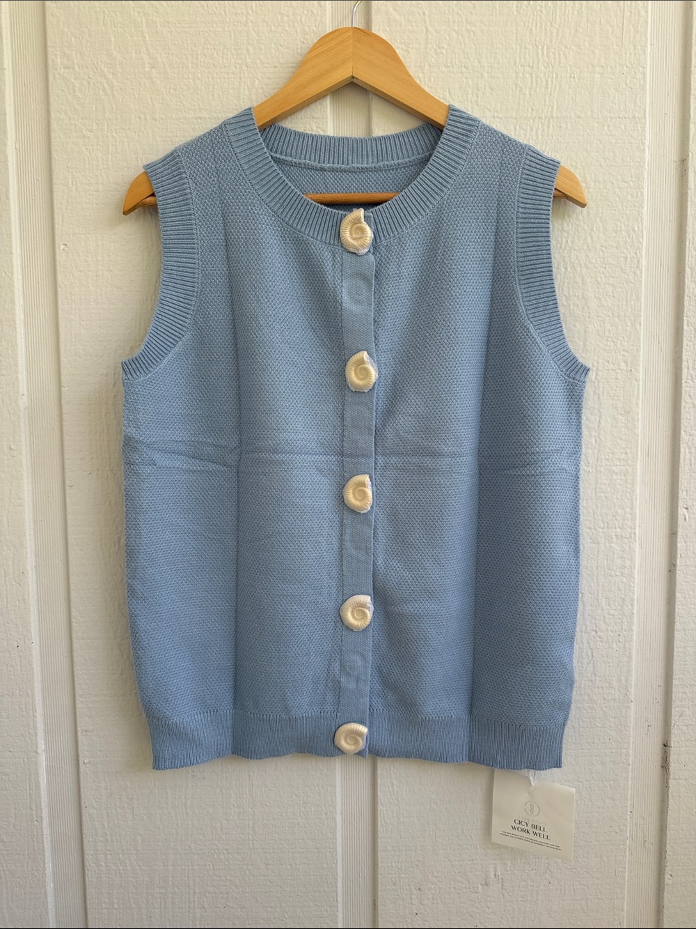 Sleeveless Light Blue Button Front Knit Top